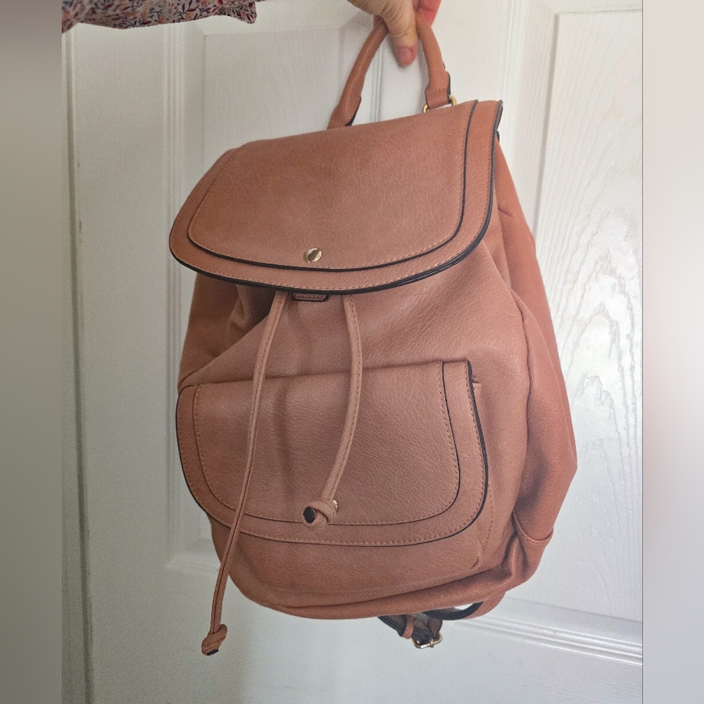 Sole/Society Blush Faux Leather Backpack Neutral Boho Travel Bag Leopard Print